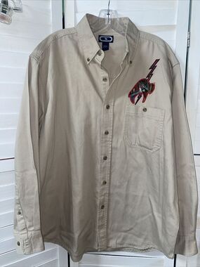 Three Rivers Men’s Khaki Shirt Button Down Long Sleeve Bison Embroidered Large